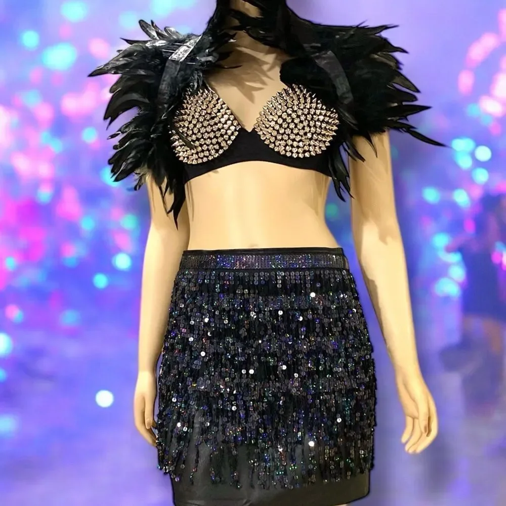 Black Sequins Tassel Fringe Belt - NWT Disco Cowgirl Festival
